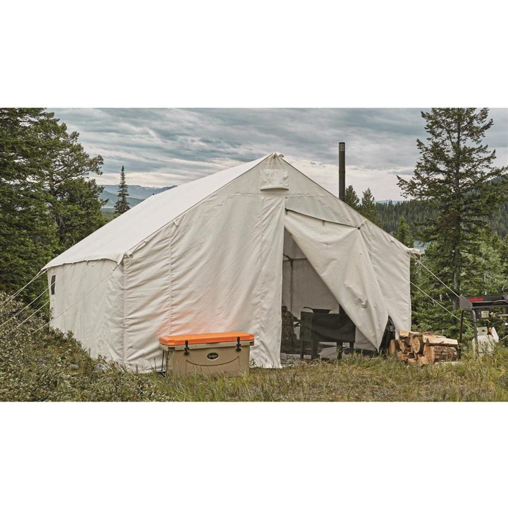 image:imageGuide Gear 12x18 Canvas Wall Tent and Frame for Hunting Outdoor Camping 4 Season All Weather Tents with Stove Jack Opening