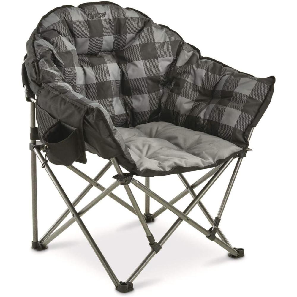 image:imageGuide Gear Club Camping Chair Oversized Portable Folding with Padded Seats 500lb Capacity Green PlaidGray Plaid