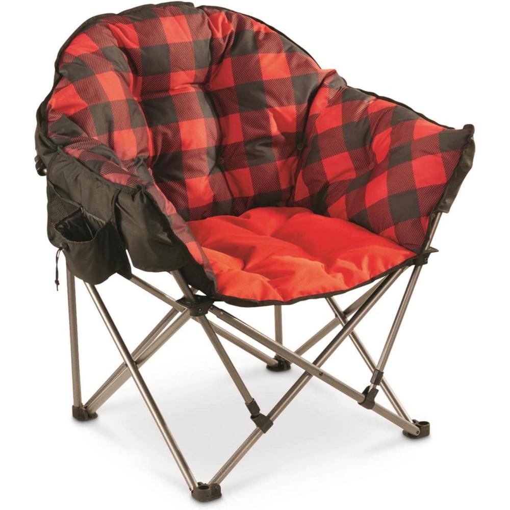 image:imageGuide Gear Club Camping Chair Oversized Portable Folding with Padded Seats 500lb Capacity Green PlaidRed Plaid