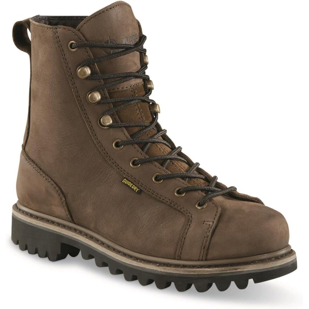 image:imageGuide Gear Mens 20 Waterproof LaceToToe Hunting Boots Leather Rubber Sole ShoesBrown