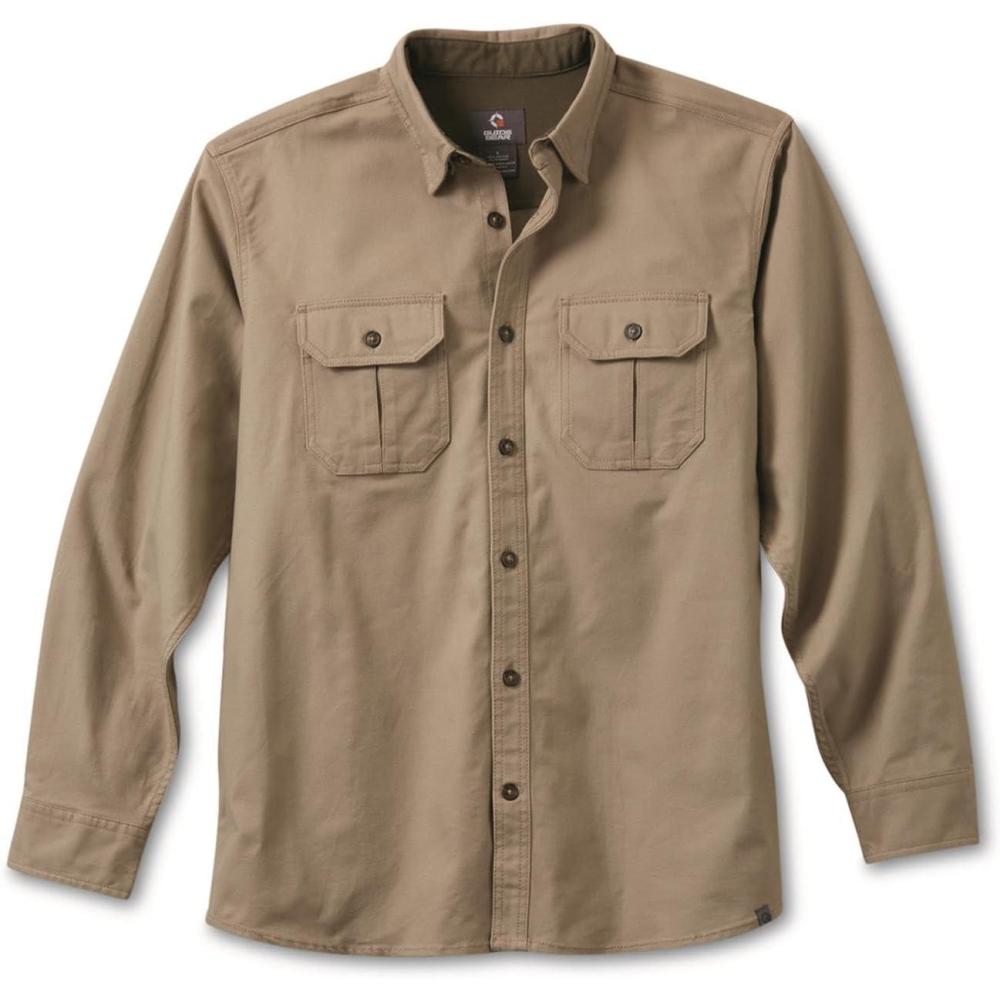 image:imageGuide Gear Mens Casual Button Down Shirt Long Sleeve Work Camping Sportsmans Flex CanvasKhaki