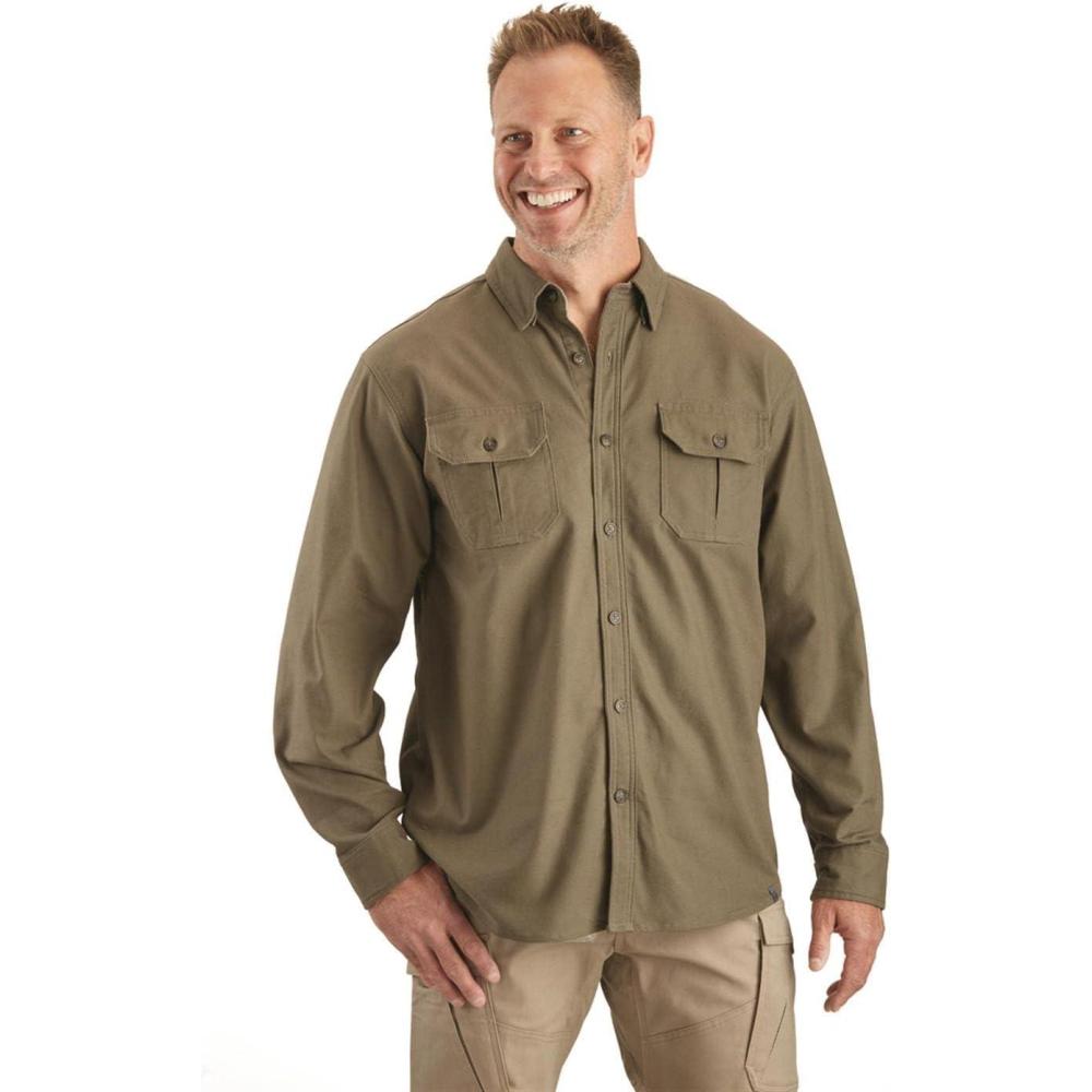 image:imageGuide Gear Mens Casual Button Down Shirt Long Sleeve Work Camping Sportsmans Flex CanvasMoss Stone