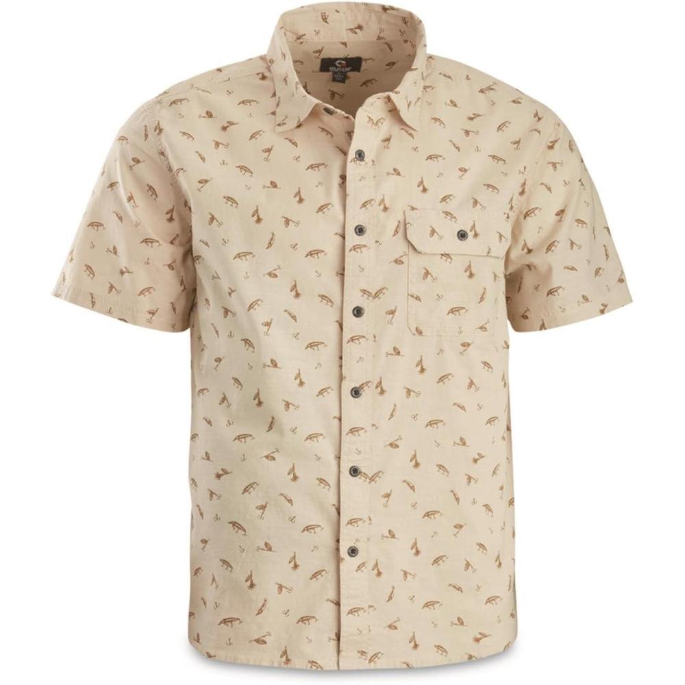 image:imageGuide Gear Mens Crankbait Print Short Sleeve Button Up Shirt for Casual FishingOatmeal Crank Bait