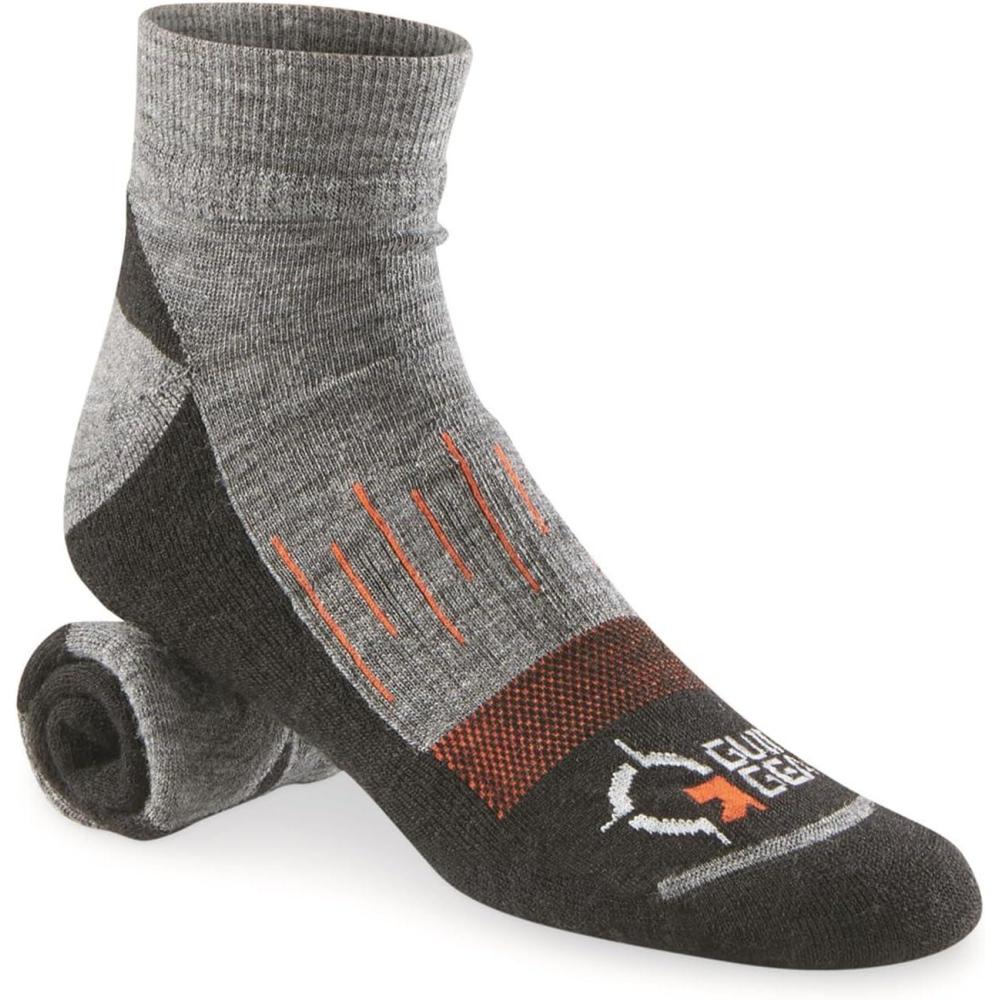image:imageGuide Gear Mens Merino Wool Blend Midweight Quarter Crew Socks 3 PairsGrayOrange