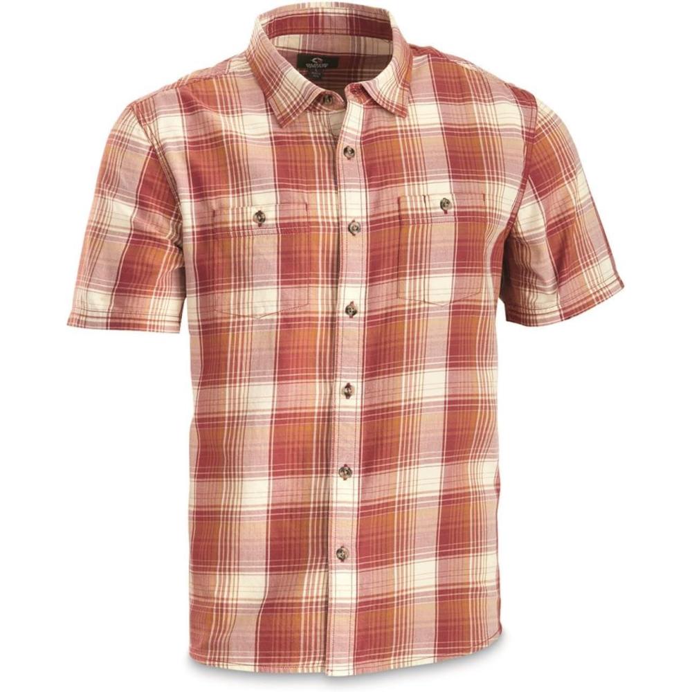 image:imageGuide Gear Mens Plaid Short Sleeve Button Up Shirt for Casual Outdoor ActivitiesEarth Red