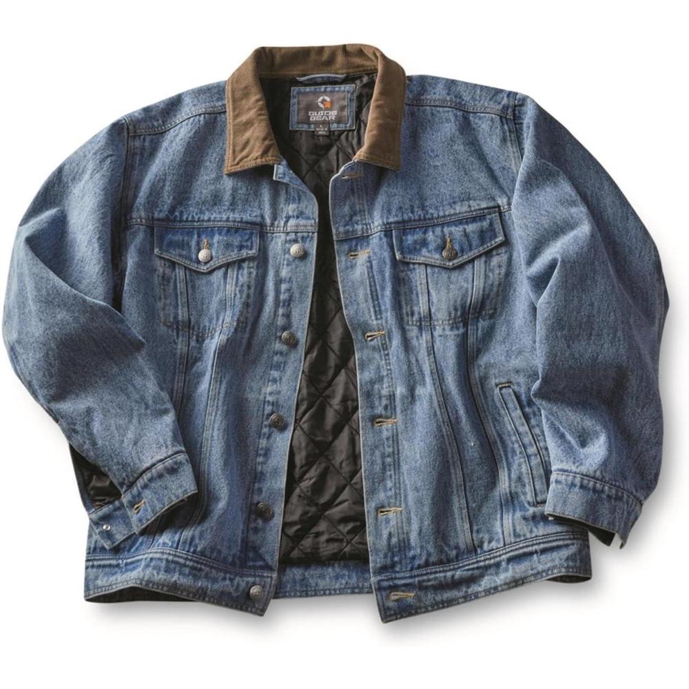 image:imageGuide Gear Mens QuiltLined Denim Jacket 20 Cotton Button Down Cowboy Jean CoatMedium Stonewash