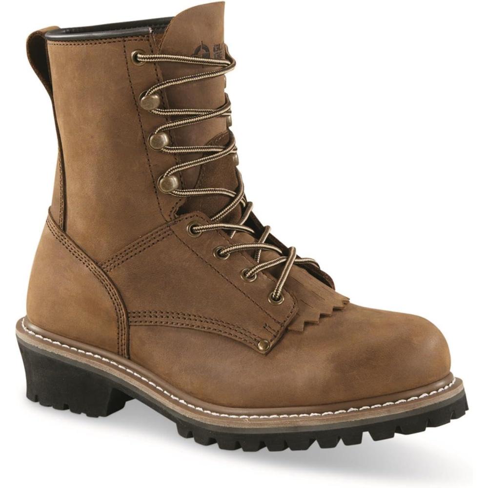 image:imageGuide Gear Mens Sawtooth 20 Steel Toe Logger Work Boots Leather Uppers Rubber Sole ShoesBrown