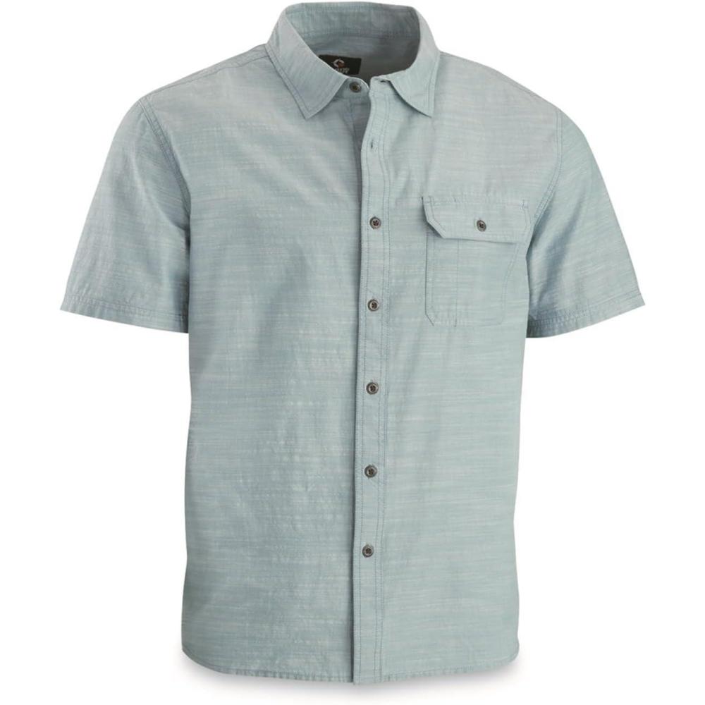 image:imageGuide Gear Mens Solid Short Sleeve Button Up Shirt for Casual Outdoor ActivitiesSky Blue