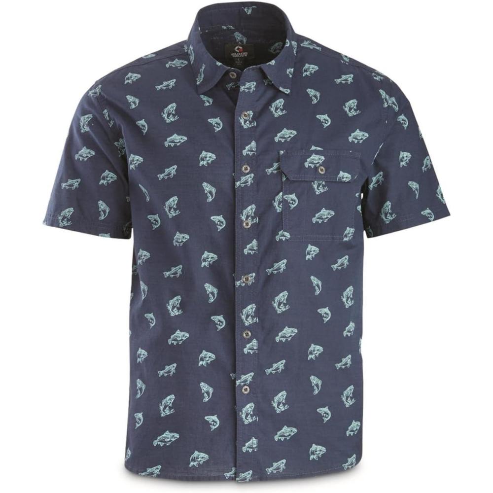 image:imageGuide Gear Mens Trout amp Salmon Short Sleeve Button Up Shirt for Casual Outdoor ActivitiesNavy Trout  Salmon