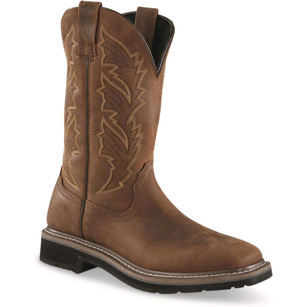 image:imageGuide Gear Mens Western Work 20 PullOn Work Boots Square Toe Leather Uppers NonSlip Rubber Sole ShoesDistressed Brown