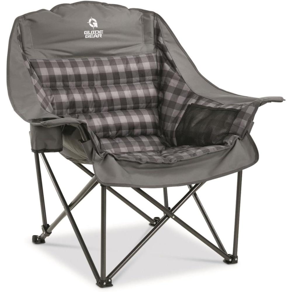 image:imageGuide Gear Oversized Extra Large Padded Camping Chair Portable Folding Large Camp Lounge Beach Chairs for Outdoor Adults Men and Women HeavyDuty 400 Pound Capacity with Cup Holder Red PlaidGray Plaid