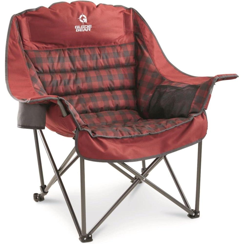 image:imageGuide Gear Oversized Extra Large Padded Camping Chair Portable Folding Large Camp Lounge Beach Chairs for Outdoor Adults Men and Women HeavyDuty 400 Pound Capacity with Cup Holder Red PlaidRed Plaid
