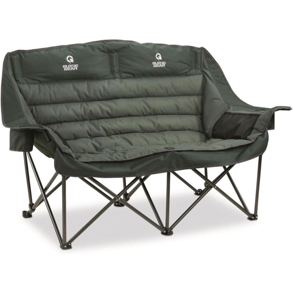 image:imageGuide Gear Oversized XL Padded Camping Sofa Portable Folding Large Camp Lounge Couch for Outdoor Adults Men and Women HeavyDuty 600lb Capacity with Cup Holder GreenGreen