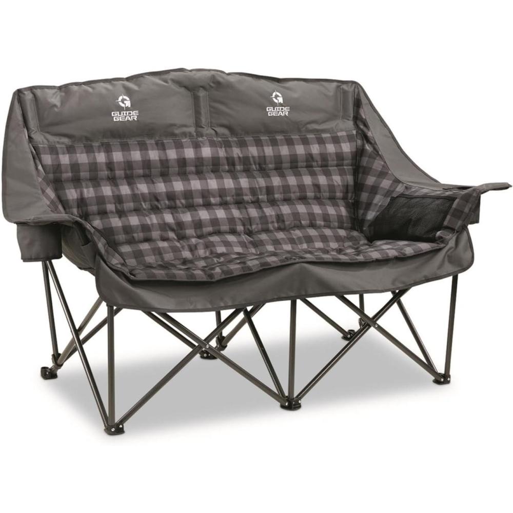image:imageGuide Gear Oversized XL Padded Camping Sofa Portable Folding Large Camp Lounge Couch for Outdoor Adults Men and Women HeavyDuty 600lb Capacity with Cup Holder GreenGray Plaid