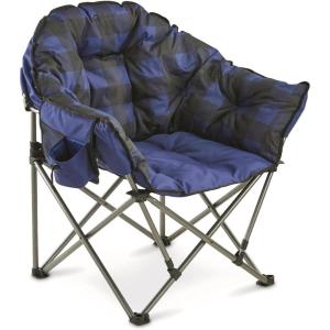 Guide Gear Club Camping Chair, Oversized, Portable, Folding with Padded Seats, 500-lb. Capacity Green Plaid(Blue Plaid)