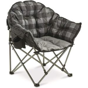 Guide Gear Club Camping Chair, Oversized, Portable, Folding with Padded Seats, 500-lb. Capacity Green Plaid(Gray Plaid)