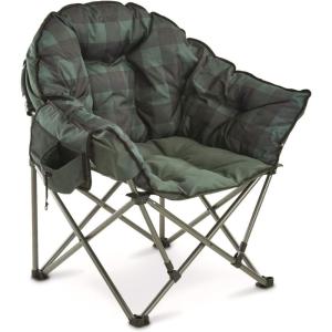 Guide Gear Club Camping Chair, Oversized, Portable, Folding with Padded Seats, 500-lb. Capacity Green Plaid(Green Plaid)