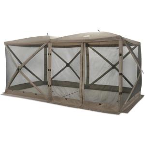 Guide Gear Double Room Pop Up Outdoor Screen House Screened Canopy Tent for Backyard, Camping, Deck, with Wind Panels and Zip Windows and Door, 190″ x 95″ Brown