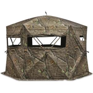 Guide Gear Educator Large Hunting Ground Blind, See-Through, 360 View, 3-4 Person Tent, Turkey, Duck, Deer Hunting Gear Equipment Accessories(Mossy Oak Country Roots)