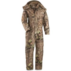 Guide Gear Men’s Dry Waterproof Hunting Coveralls with Hood, Insulated Camo Hunt Overalls(Mossy Oak Country Roots)