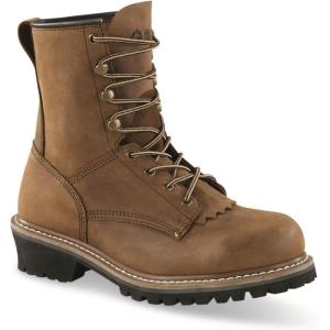 Guide Gear Men’s Sawtooth 2.0 Steel Toe Logger Work Boots, Leather Uppers, Rubber Sole Shoes(Brown)