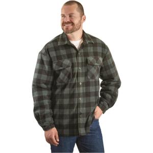 Guide Gear Men’s Sherpa-Lined CPO Shirt Jacket Fleece Long Sleeve Hunting Shirts(Green/Black Buffalo Plaid)