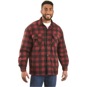 Guide Gear Men’s Sherpa-Lined CPO Shirt Jacket Fleece Long Sleeve Hunting Shirts(Maroon/Black Buffalo Plaid)