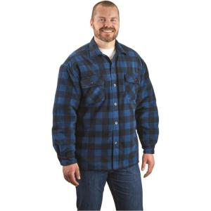 Guide Gear Men’s Sherpa-Lined CPO Shirt Jacket Fleece Long Sleeve Hunting Shirts(Sailor Blue/Navy Buffalo Plaid)