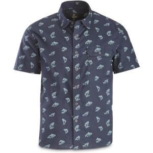 Guide Gear Men’s Trout & Salmon Short Sleeve Button Up Shirt; for Casual Outdoor Activities(Navy Trout & Salmon)