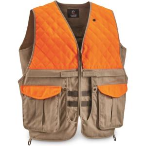 Guide Gear Men’s Upland Vest for Bird Hunting, Orange with Back Game Pouch(Khaki/Blaze)