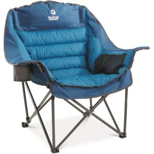 Guide Gear Oversized Extra Large Padded Camping Chair, Portable, Folding, Large Camp Lounge Beach Chairs for Outdoor, Adults, Men and Women, Heavy-Duty 400 Pound Capacity, with Cup Holder Red Plaid(Blue)
