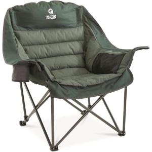 Guide Gear Oversized Extra Large Padded Camping Chair, Portable, Folding, Large Camp Lounge Beach Chairs for Outdoor, Adults, Men and Women, Heavy-Duty 400 Pound Capacity, with Cup Holder Red Plaid(Green)