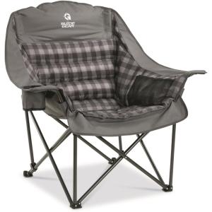 Guide Gear Oversized Extra Large Padded Camping Chair, Portable, Folding, Large Camp Lounge Beach Chairs for Outdoor, Adults, Men and Women, Heavy-Duty 400 Pound Capacity, with Cup Holder Red Plaid(Gray Plaid)