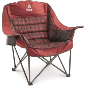 Guide Gear Oversized Extra Large Padded Camping Chair, Portable, Folding, Large Camp Lounge Beach Chairs for Outdoor, Adults, Men and Women, Heavy-Duty 400 Pound Capacity, with Cup Holder Red Plaid(Red Plaid)
