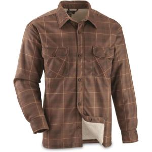 Guide Gear Plaid Sherpa Lined Fleece CPO Long Sleeve Shirt Jacket; for Work, Hunting or Casual Wear for Men(Russet Plaid)