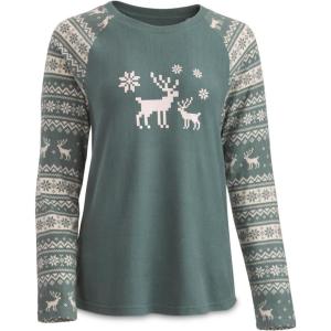 Guide Gear Women’s Pajama for Women, Long Sleeve Women’s Sleepwear, Pajama Shirt for Ladies, Loungewear Shirt(Pine Moose Fairisle)