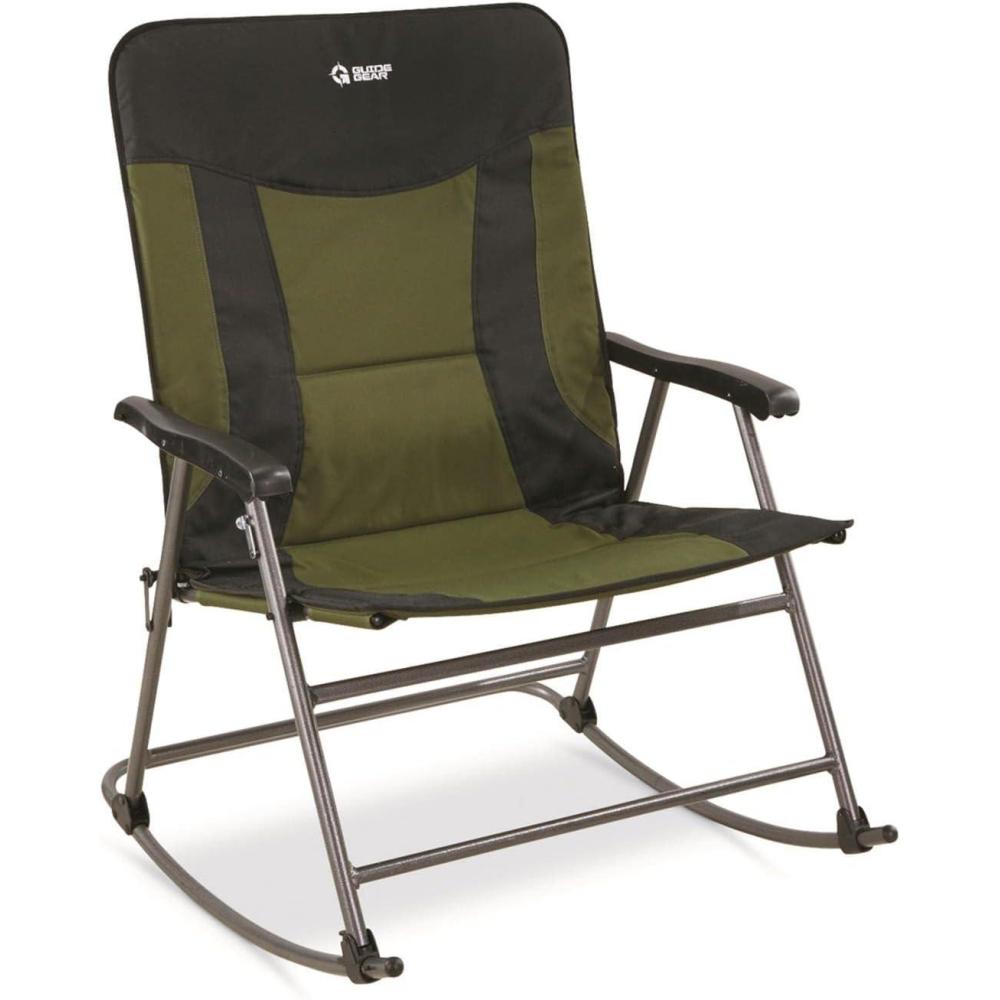 image:imageGuide Gear XXL Oversized Rocking Camping Chair HeavyDuty 600 lb Capacity Portable Folding Outdoor Camp Rocker Chairs for Adults Hunter GreenBlackHunter GreenBlack