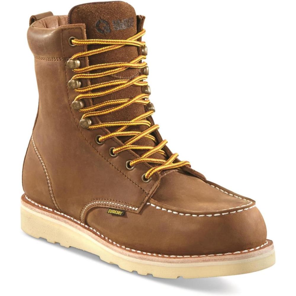 image:imageGuide Gear 8 Wedge Moc Toe Waterproof Work Boots for Men Leather Construction MidHigh Shoes MoistureWicking LiningBrown