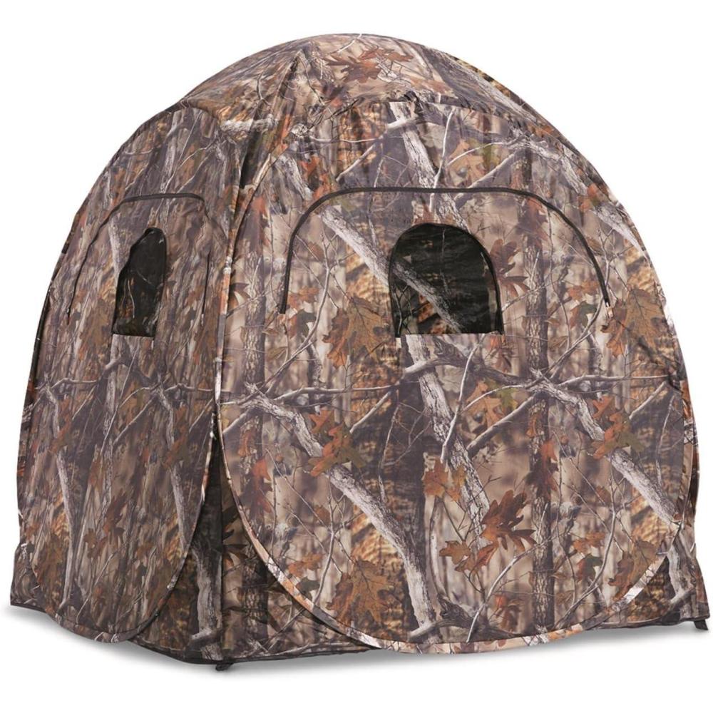 image:imageGuide Gear HuntRite Deluxe 4Panel Spring Steel Hunting Blind 2 Person Ground Tent for Deer and Turkey SeasonCamo
