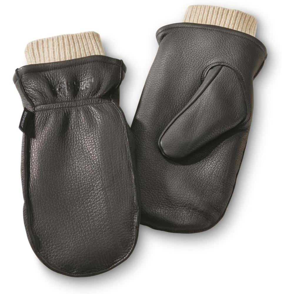 image:imageGuide Gear Mens Waterproof Genuine Deerskin Leather Mittens Lined with Wool Liner Mitts Windproof for Wood ChoppingBlack