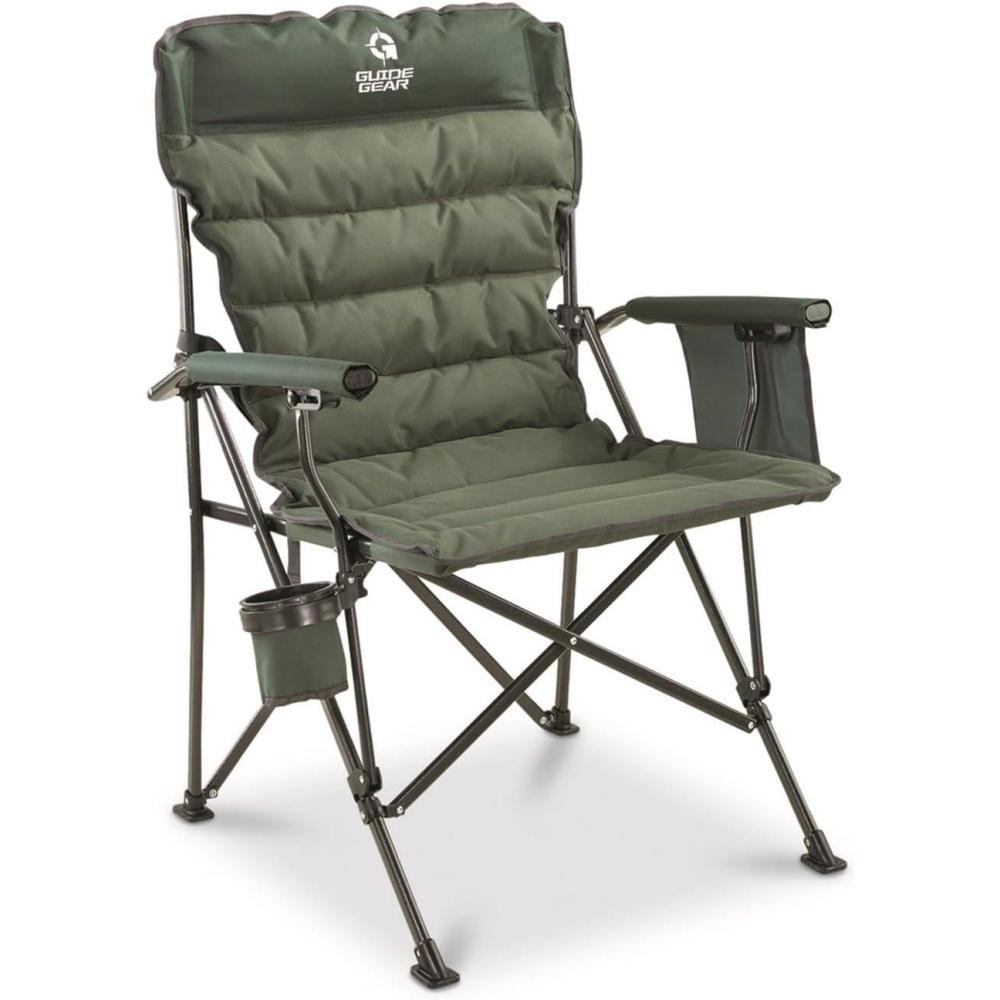 image:imageGuide Gear Oversized XL Comfort Padded Mammoth Camping Chair Includes Carry Bag Portable Folding Large Camp Lounge Chairs for Outdoor Adults Men and Women HeavyDuty 500Pound Capacity GrayGreen