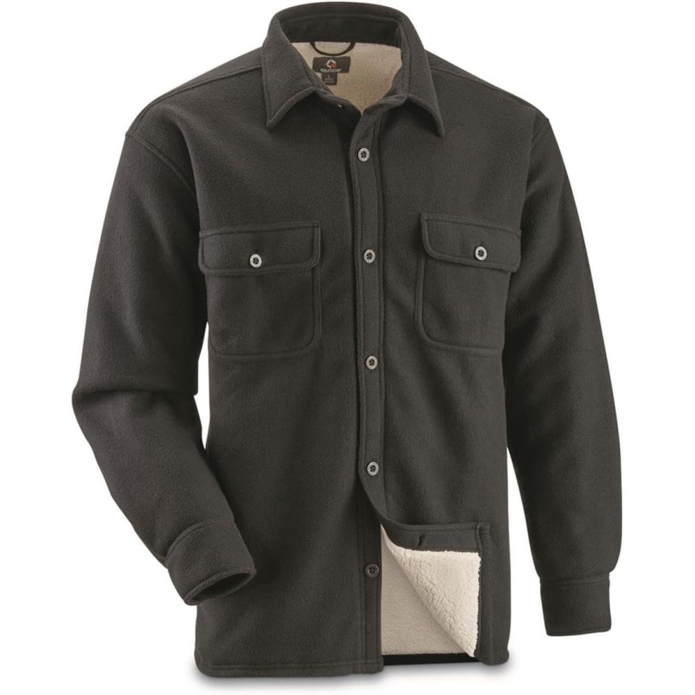 image:imageGuide Gear Solid Sherpa Lined Fleece CPO Long Sleeve Shirt Jacket for Work Hunting or Casual Wear for MenBlack