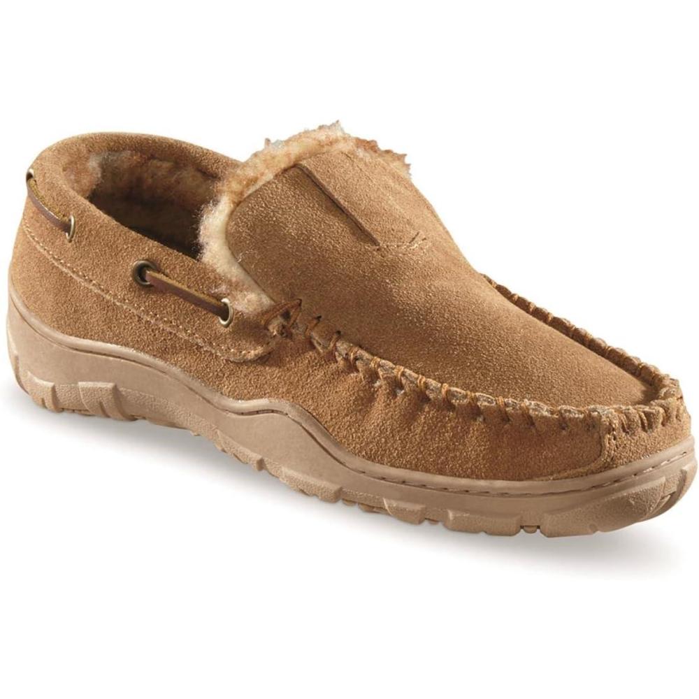 image:imageGuide Gear Suede Mens FurLined Suede Moccasin Slippers Indoor Outdoor Bedroom House ShoesCinnamon