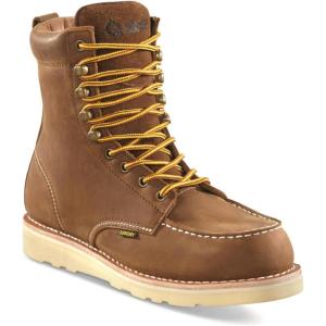 Guide Gear 8” Wedge Moc Toe Waterproof Work Boots for Men, Leather Construction Mid-High Shoes, Moisture-Wicking Lining(Brown)