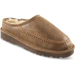 Guide Gear Double-Face Shearling Mens Clog Slippers, Leather, Fur-Lined, Warm, Slip-On, Open Back Lounge Slide Shoes, Bedroom House Slippers, Indoor and Outdoor(Brown Bomber)