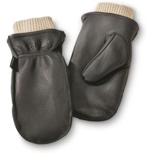 Guide Gear Men’s Waterproof Genuine Deerskin Leather Mittens Lined with Wool Liner Mitts, Windproof for Wood Chopping(Black)