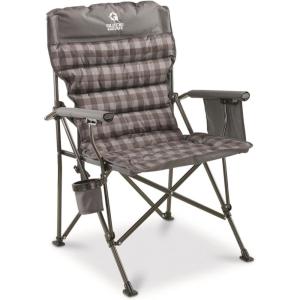 Guide Gear Oversized XL Comfort Padded Mammoth Camping Chair; Includes Carry Bag, Portable, Folding, Large Camp Lounge Chairs for Outdoor, Adults, Men and Women, Heavy-Duty 500-Pound Capacity Gray(Gray Plaid)