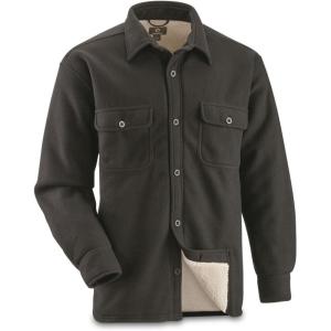 Guide Gear Solid Sherpa Lined Fleece CPO Long Sleeve Shirt Jacket; for Work, Hunting or Casual Wear for Men(Black)
