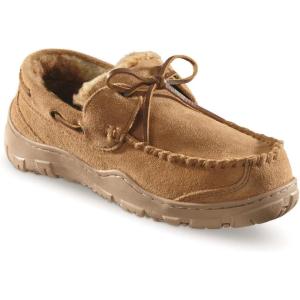 Guide Gear Suede Leather Moccasins for Men, Bedroom House Slippers, Indoor and Outdoor Shoes(Cinnamon)