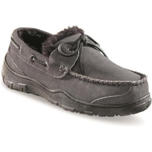 Guide Gear Suede Leather Moccasins for Men, Bedroom House Slippers, Indoor and Outdoor Shoes(Gunmetal)